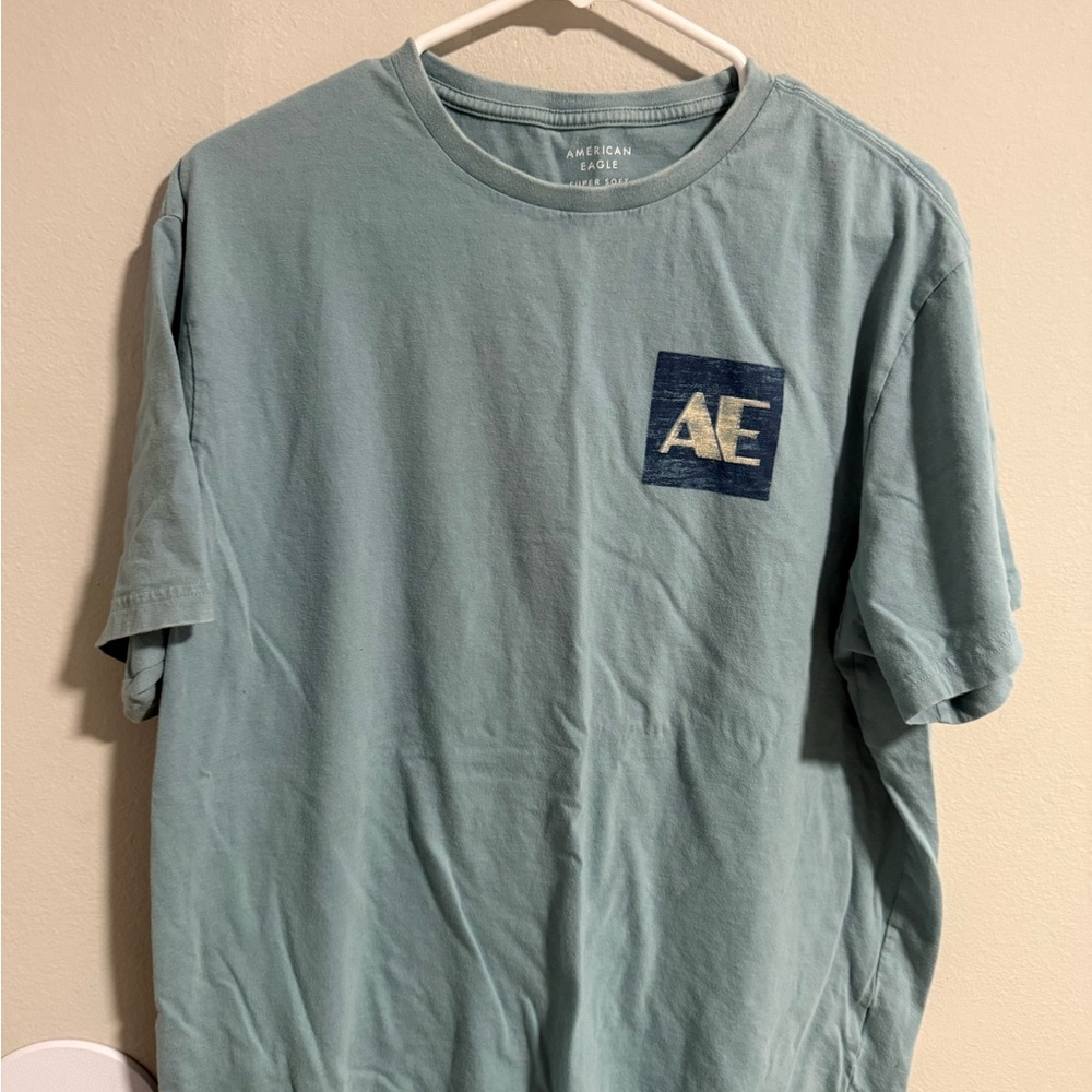 American Eagle Outfitters Men's Teal T-Shirt with Logo Patch